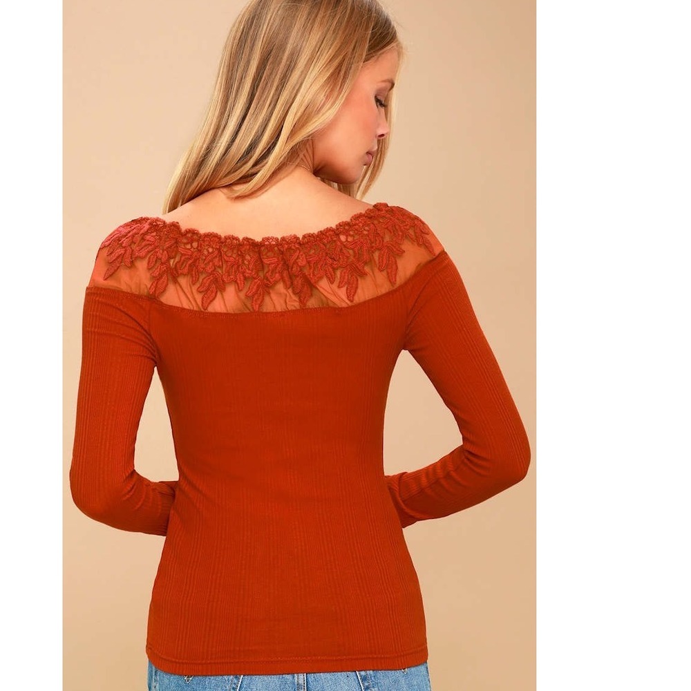 Free People Admire Me‎ TerraCota Lace Off-the-Shoulder Top Size Medium
